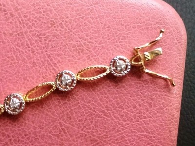 Sonya Hou Gold Tone Diamond Chips Tennis Bracelet 7''