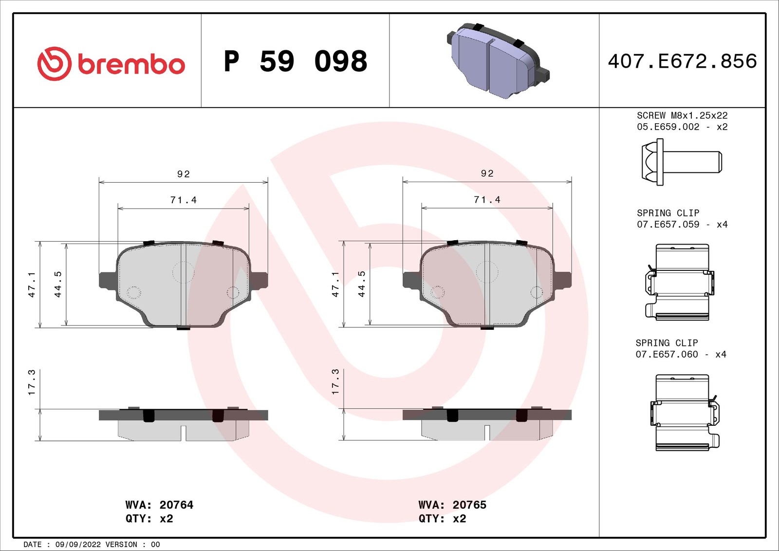 ✅Fits BREMBO P 59 098 HAM PADS. TYLNE REAR TRW CITRO╦N/OPEL/PEUGEOT/ ⭐UK Seller⭐