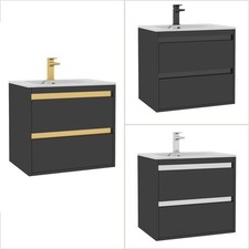 Floor Standing Vanity Unit Carrara White Basin Matt Black 600 800mm Wall Hung