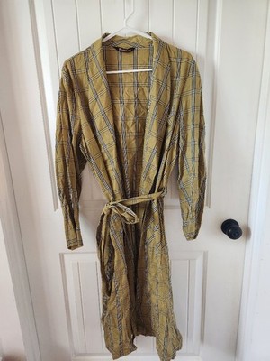 Vtg 1960s Travelaire Wash & Wear~Mens Plaid Robe~L (44-46)~EUC~Gold/Blk/White