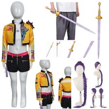 Kids Girls K-P:DH Rumi Korean Superstar Cosplay Costume Coat Dress Up+Wigs+Sword