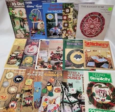 Lot Of 16 Crafting Patterns Projects Booklets Quilted Applique Hoops Sewing Vtg 
