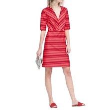Banana Republic Dress Womens 0 Red Pink Striped V Neck A Line Stretch Back Zip