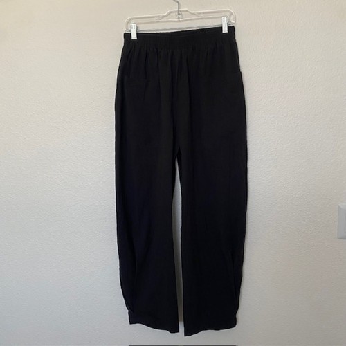 CUPSHE Black Elastic Waist Tapered Leg Pants Cotton Beach Coverup Women's L NWT - Picture 2 of 10