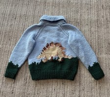 Vintage Cowichan Sweater Dinosaur Knit Chunky Blue Green Kids Youth Small 