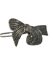 Vintage Art Deco Marcasite Bow Hair Clip Bobby Pin Silver Tone Bridal Accessory