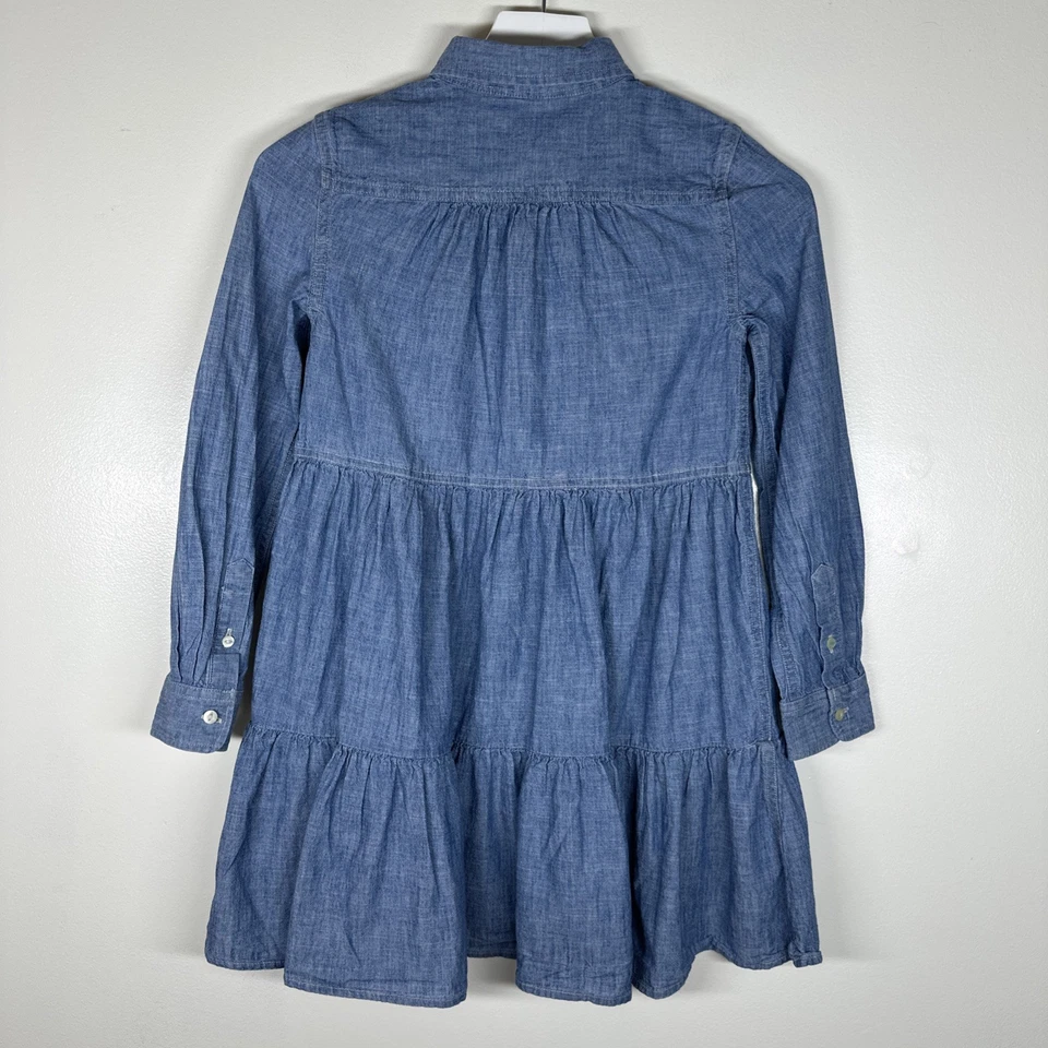 Polo Ralph Lauren 衬衫连衣裙女孩 10 蓝色布层叠长袖 — 第 3/4 张图片