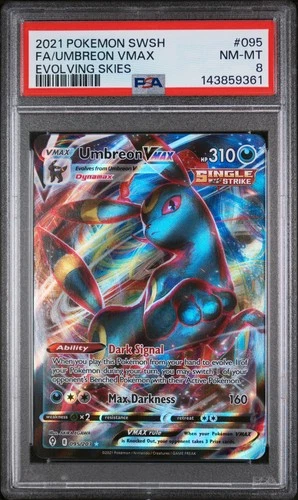 2021 POKEMON SWORD & SHIELD EVOLVING SKIES #095 FULL ART/UMBREON VMAX PSA 8