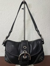 Vintage Coach F10188 Y2K Soho Black Leather Shoulder Bag Contrast Stitching GUC