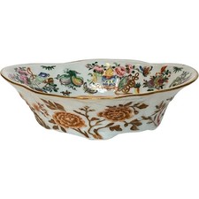 1890s Antique Chinese Qing Gilt Famille Rose Porcelain Oval Bowl Dish