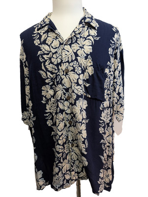 Hawaiihemd Pineapple Connection 100% Rayon - Marine & Weiß - XL