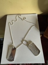 Sterling Silver Gucci ‘Dog Tags’ Necklace 56cm Chain. Tags 4.9cm Long