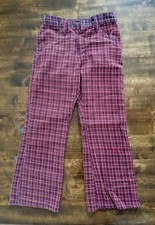 Vintage 1970s Boys Maroon Plaid Bell Bottom Pants Size Medium