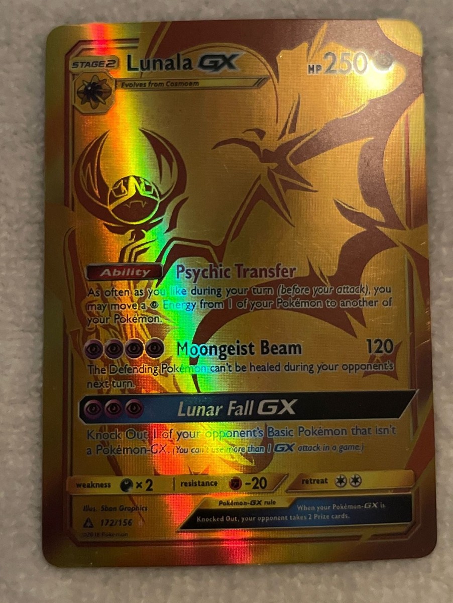 Pokmon Lunala GX 172/156 Ultra Prism Secret Rare Gold Card Pokmon Lunala GX 172/156 Ultra Prism Secret Rare Gold Card