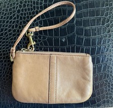 VTG Wristlet Handbag Genuine Leather Purse Clutch Whiskey Tan Brass India 6 X 4  