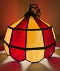 Vintage Tiffany Style Stained Glass Hanging Light Red White Pub Swag Lamp 11.5"