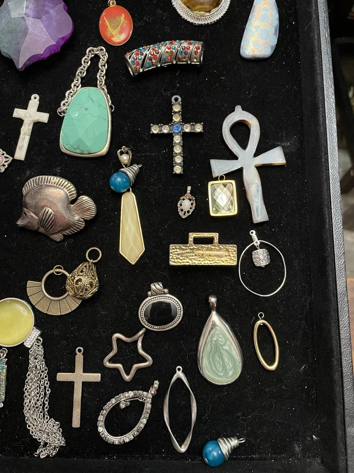 Lote 35 Colgantes Dijes Cruces Piedras Estilos Mixtos Joyería Hacer Artesanía Foto 3 de 4