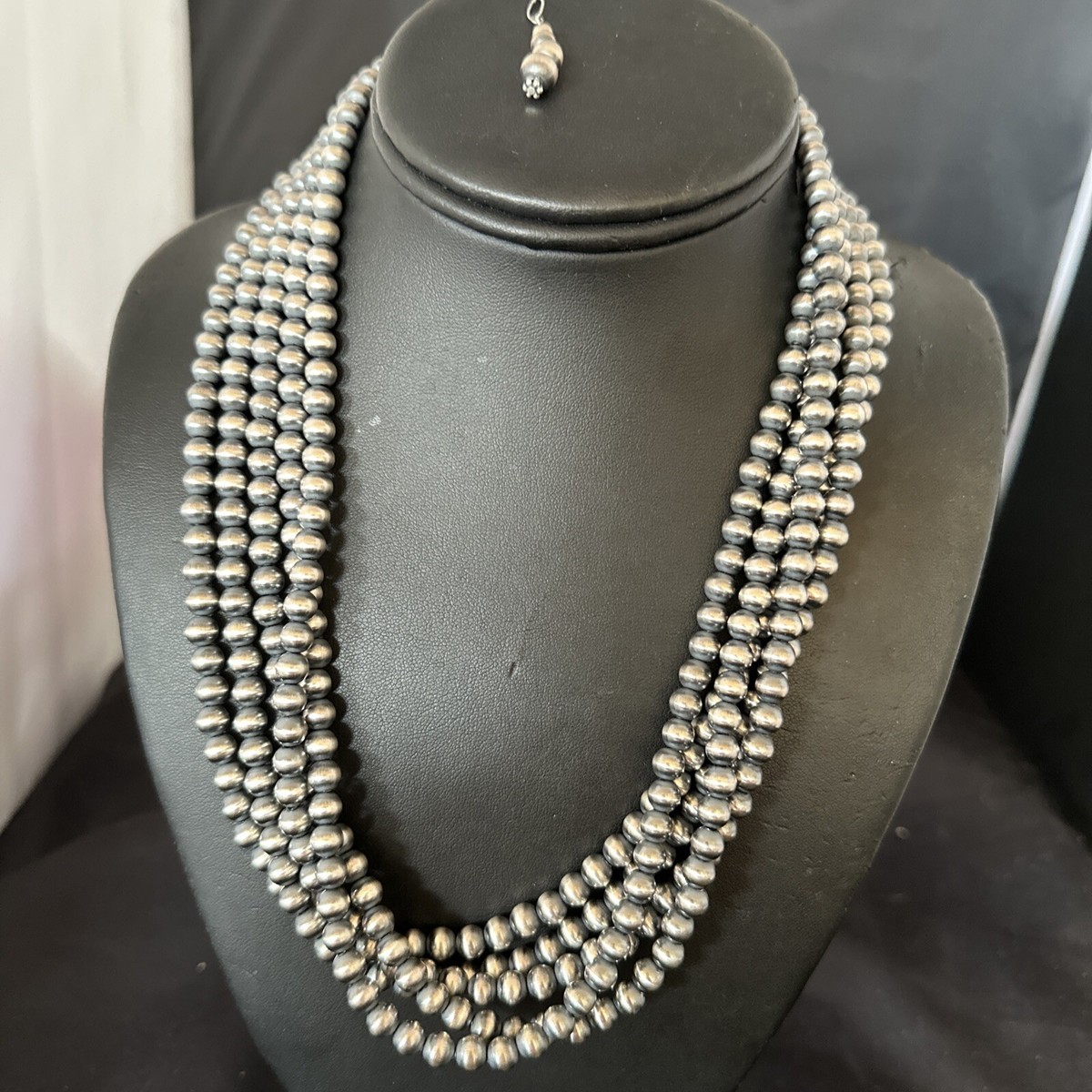 Native American Sterling Silver Navajo Pearls 6 mm 5 Strand 20