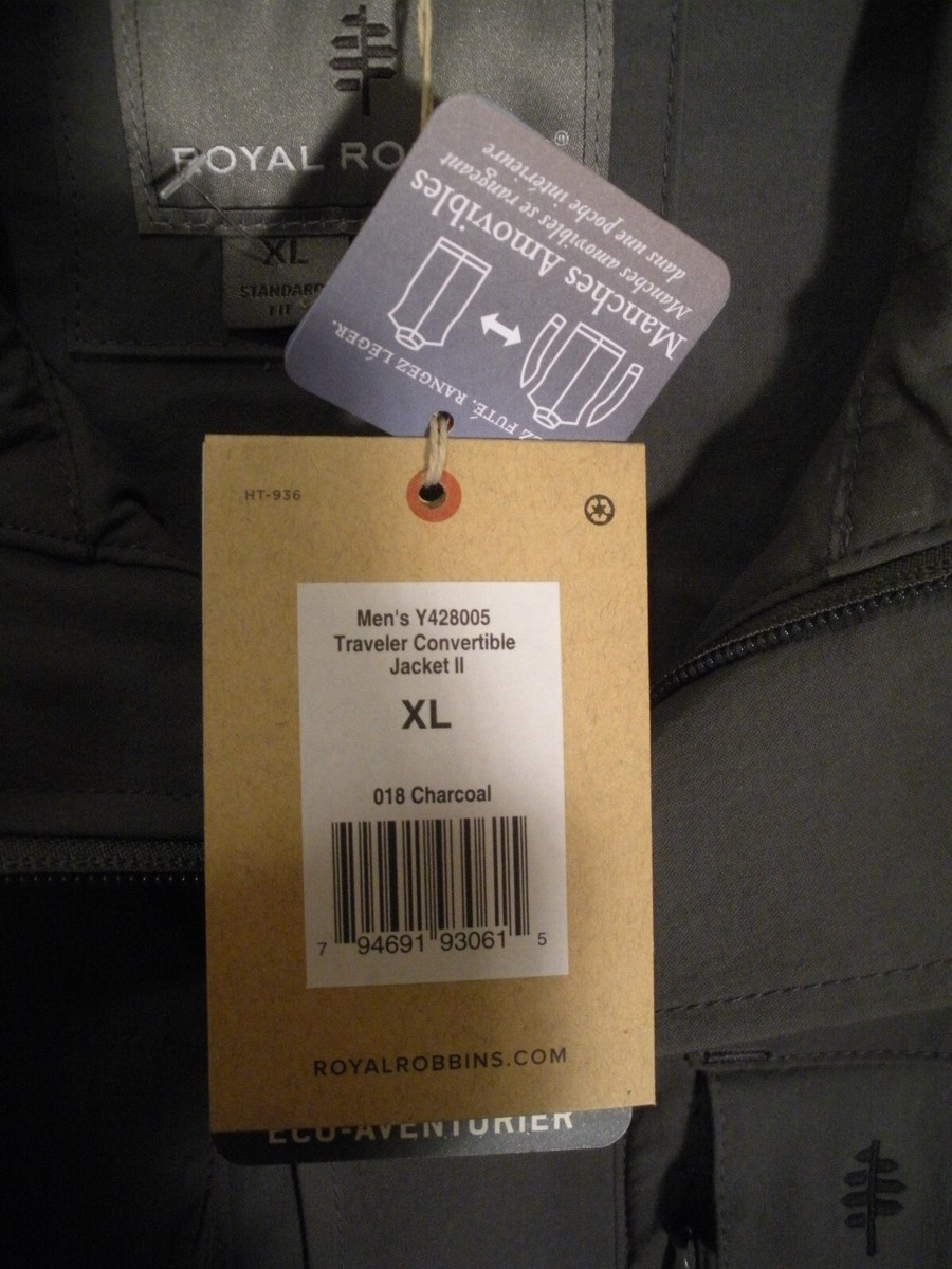 NEW gray zipper front convertible Traveler jacket by Royal Robbins size XL