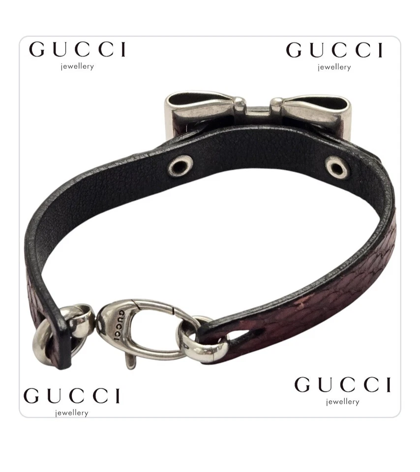 Gucci Auténtico Brazalete Plata Esterlina Cinta Logo Cuero Para Mujer Hombre Rojo Foto 2 de 4