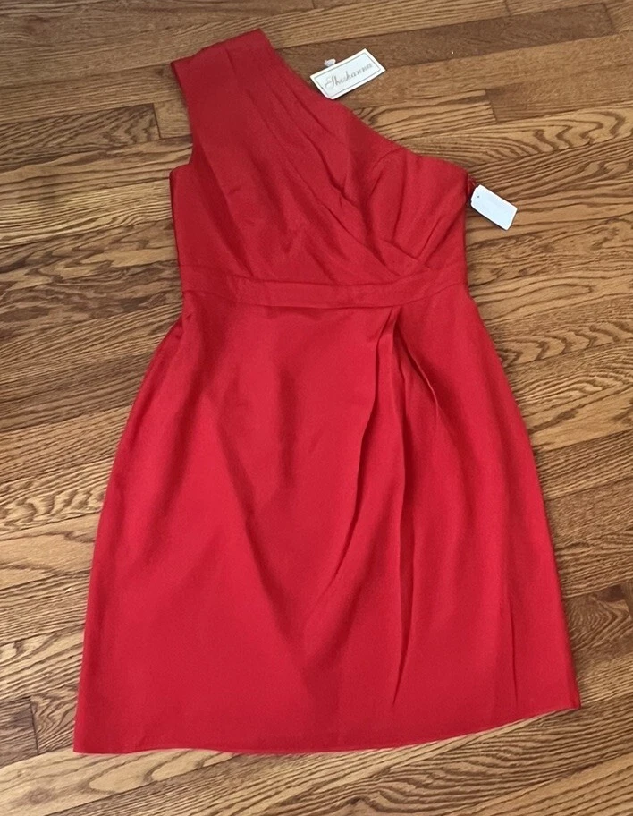 Vestido Shoshanna Gwyneth Rojo Seda Un Hombro Talla 8 Foto 3 de 4
