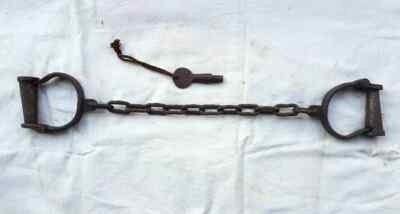 Vintage Iron Handcrafted Leg Cuffs With Lock And Key – Antique Police Style Heavy Chain Restraint – India