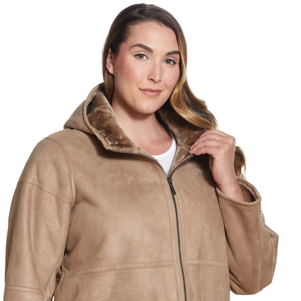 WHEATHERPROOF  Hooded Heavy Zip Up Shearling Coat & TAN, XL - Image 2 of 2