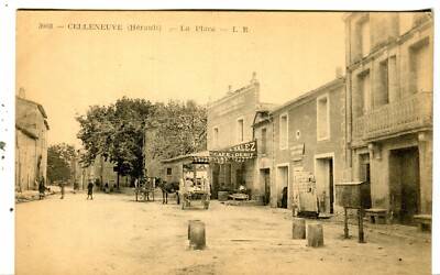 France Celleneuve La Place Cafe Debit  L.  Valez L. R. published sepia postcard