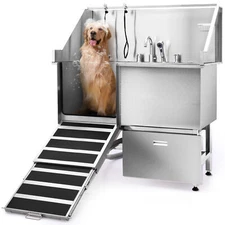 Secondhand 50in. Professional Dog Grooming Tub for Large Dogs w Retractable Ramp