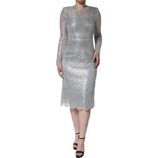 DOLCE & GABBANA Dress Silver Floral Lace Bodycon Sheath Midi IT40/US6/S 3380usd