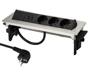 Aluminium Einbausteckdose Nickel 3-fach  USB  Soft Dampfung Steckdosenleiste