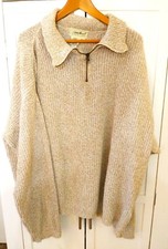 Vintage Eddie Bauer Tan Cotton 1/4 Zip Heavyweight Sweater Made In USA Size XL