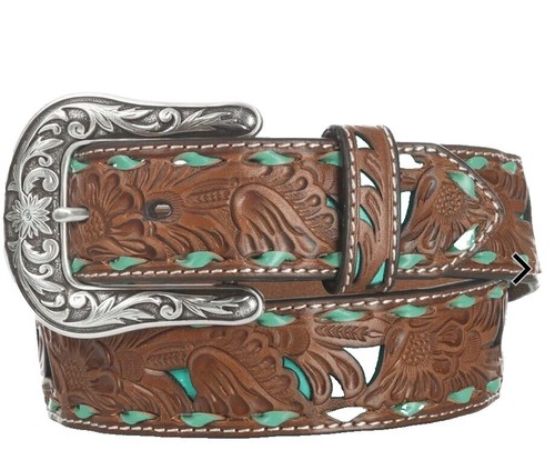 Nocona Brown Calf Hair Belt Studded Rhinestone Size S Small  display picture 1