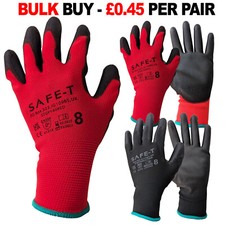 240 PAIRS PU COATED RED BLACK WORK GLOVES MENS BUILDERS GARDENING SAFETY GRIP