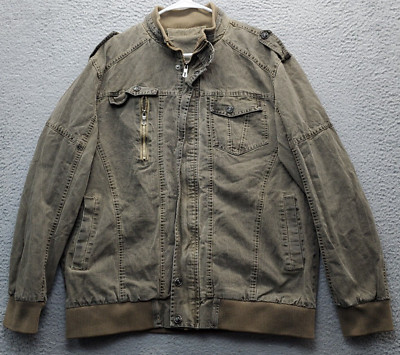 Men Jean Jacket Large Multi Ribbed Hem & Cuff Stand Up Collar Snap Up Inside Zip