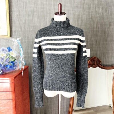 CHANEL Knit Sweater Puffy Grey Embroidered Cashmere Blend