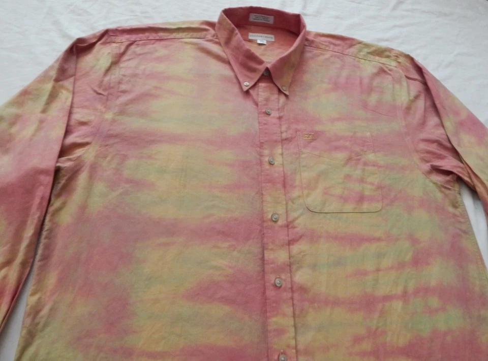 Camisa Tie Dye Rosa Naranja Rayas Manga Larga Abotonada - 2XL Para Hombres Hecha a Mano XXL Foto 4 de 4