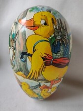 Vintage Paper Mache Easter Egg Candy Container 5.5x3.25" Duck Bunny West Germany