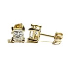 GIA 14k yellow gold 1.06ct SI2 I1 F H princess diamond stud earrings NATURAL — photo 4