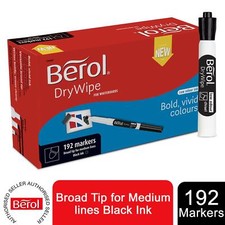 Berol Dry Whiteboard Marker Wipe Broad Tip for Medium lines Black Ink 192 Pack