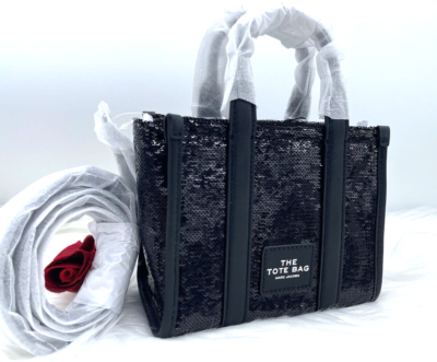 Auth NWT Marc Jacobs The Sequin Mini Tote Crossbody Bag in Black