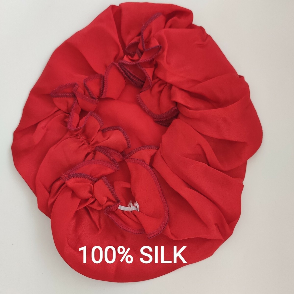 100% Silk Sleep Cap Hat Sleeping Bonnet Hair Red F