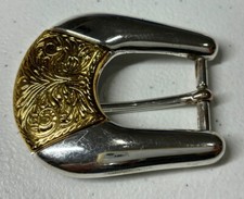 Vintage WESTERN Hand Engraved Chrome And Gold Two Tone Belt Buckle