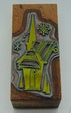 Printing Letterpress Printers Block Snow Flakes & Church Bells 