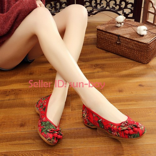 Womens Chinese Embroidered Flower Flat Shoes Mary Jane Floral Shoe Handmade Soft - Picture 5 of 12