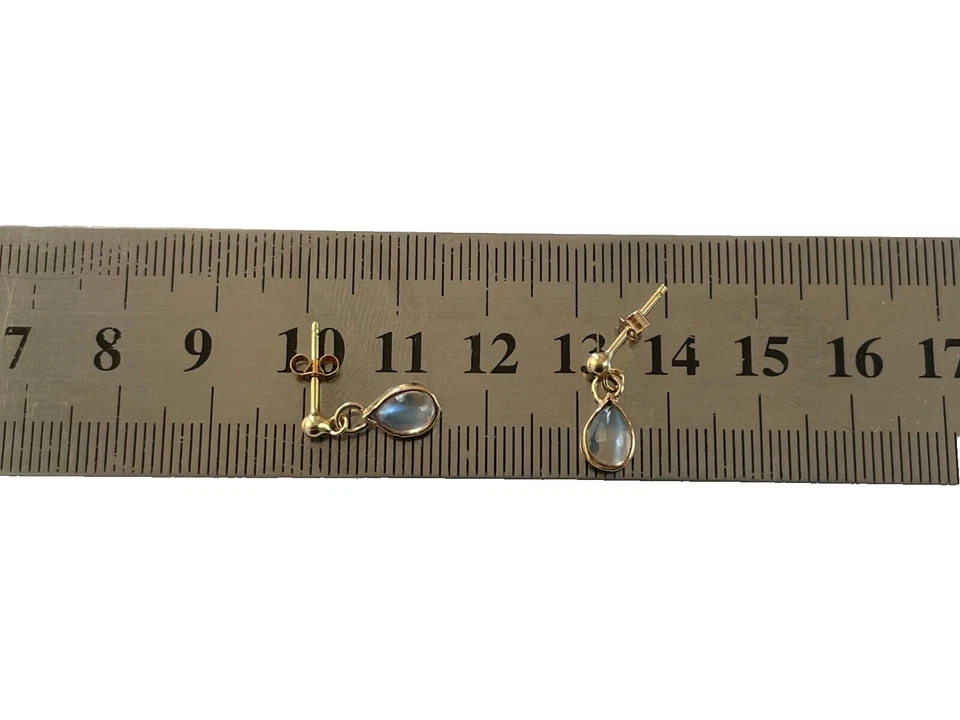 Moonstone Earrings 9ct Gold Dangle Stud Moonstone Gold Vintage Earrings - Image 2 of 4