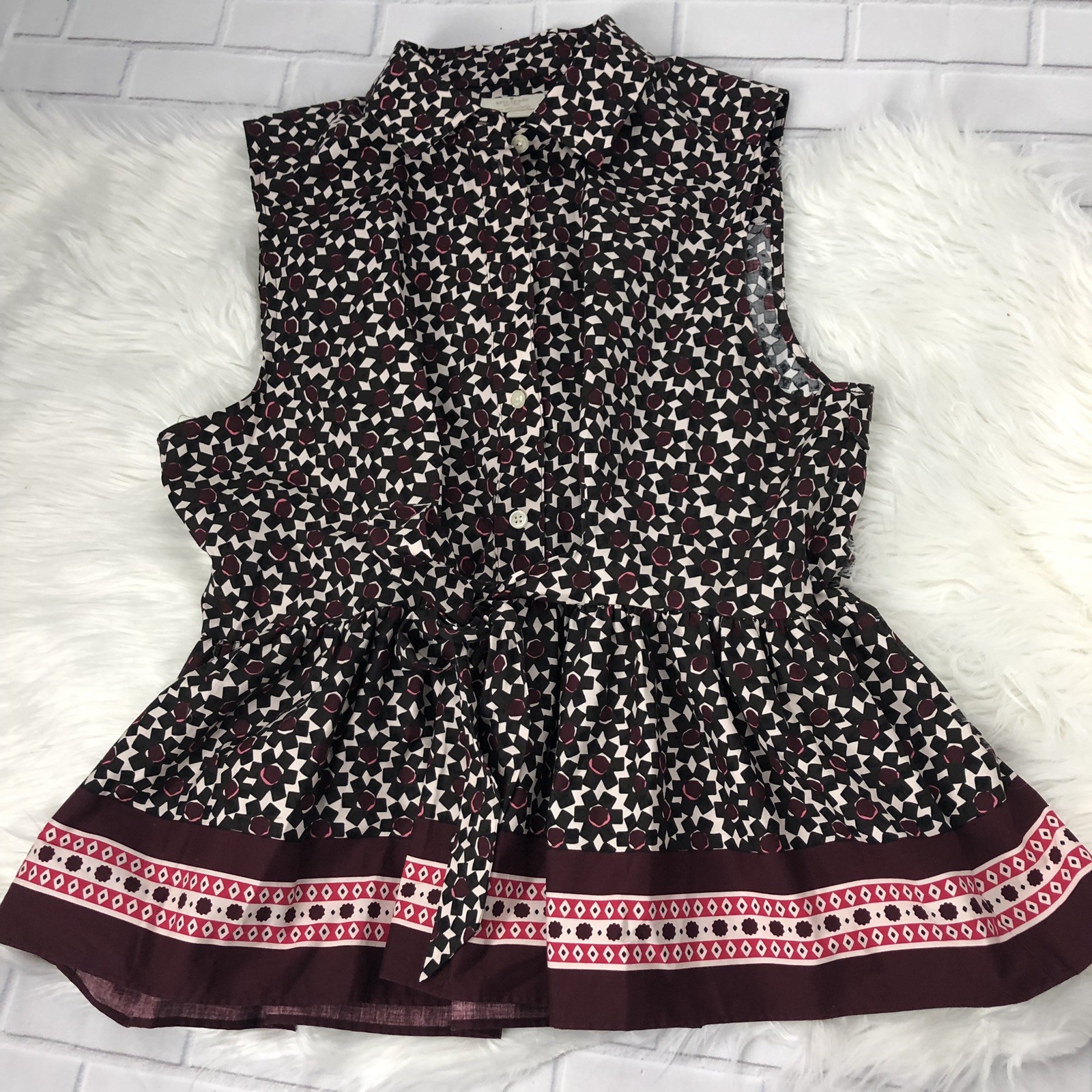 Kate Spade Rambling Roses Floral Tile Peplum Top Hot Cocoa Size XL