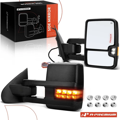 2x LH & RH Black Power Heated Towing Mirror for Chevy Silverado GMC Sierra 1500