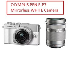OLYMPUS PEN E-P7 Mirrorless WHITE Camera 14-42mm EZ  40-150mm R Lens Kit 20MP