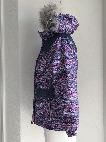 Warm Winter Coat Jacket Child size Large 10-12 Pink Gray Removable Faux Fur Hood - Picture 8 of 20